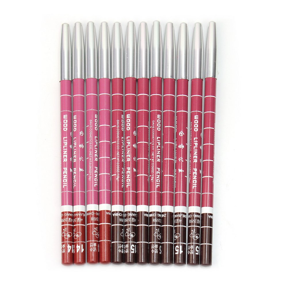 Professional 12Pcs Set Wooden Lipliner Waterproof Pencil Makeup (Random Color)